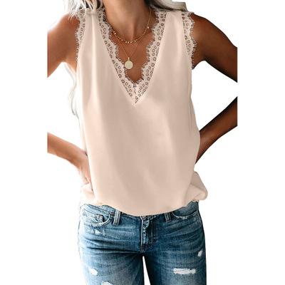 China Anti-wrinkle summer style new bottoming V-neck vest T-shirt women whips sleeveless loose lace top for ladies for sale