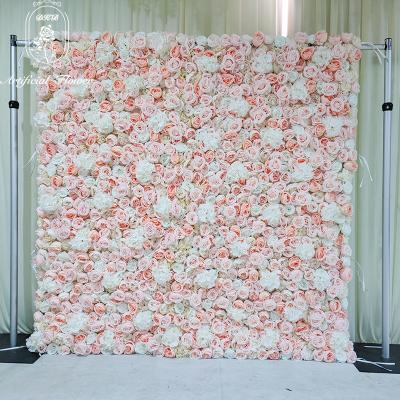 China OEM Rose Silk Panels Backdrops Artificial Flower Wedding Decoration White Pink Green Wall for Wedding Decorations for sale