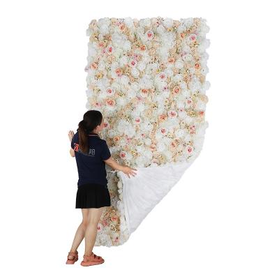 China Customized Indoor Outdoor 3D Wedding Decor Fabric Flower Walls Flowers Wedding Decor Roll Up Fabric Flower Walls Panel for sale