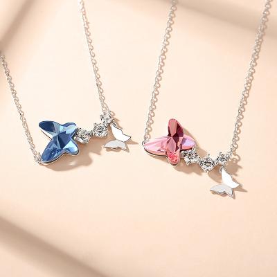 China Best Romantic Selling High Quality 925 Sterling Silver Butterfly Crystal Pendant Necklace for sale