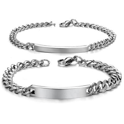 China New Wholesale Custom Engraved Fashion Stainless Steel Jewelry Couples Chain Bracelet for sale