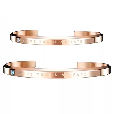 China Factory Wholesale Christmas Gift Fashionable Custom Engraved Name Stainless Steel Cuff Bracelet With Zircon for sale