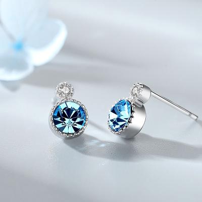 China High Quality Pink Crystal Stone Stud Earrings From Ocean Blue S925 Hot Selling Birthstone for sale