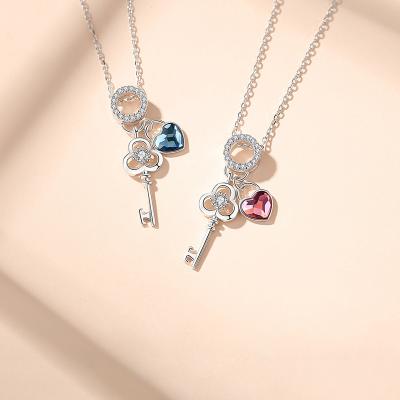 China Hot FASHIONABLE Love Key Love Pendant Necklace 2020 S925 Sterling Silver Jewelry Embellished Crystal for sale