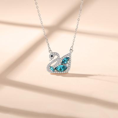 China High Quality CLASSIC Fashion Blue Swan Necklace S925 Sterling Silver Original Brand Crystal for sale