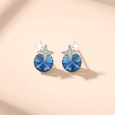 China Austrian S925 Crystal Stars Stud Earrings Genuine Fancy Delicate Embellished High Quality Stars for sale