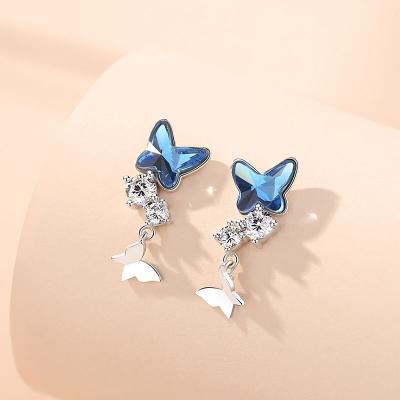 China Fashionable New Arrival High Quality Butterfly Stud Earrings S925 Sterling Silver Fashion Crystal Jewelry for sale