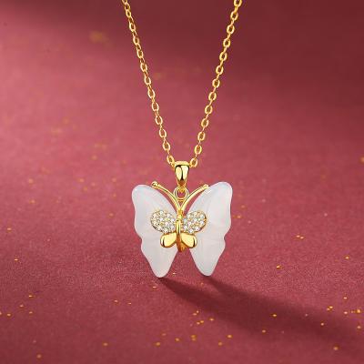 China New Fashion Jewelry S925 CLASSIC High Quality Nephrite Butterfly Best Mother Gift 18K Gold Pendant Necklace For Mother's Day for sale