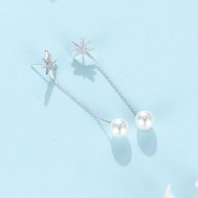 China CLASSIC Hot Sales 925 Sterling Silver Zircon Pearl Charm Women Tassel Drop Earrings for sale