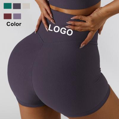 China RTS Cross Waist Summer New Breathable Striped Elastic Fitness Shorts Shorts Nylon Sports Tights Yoga Shorts for sale