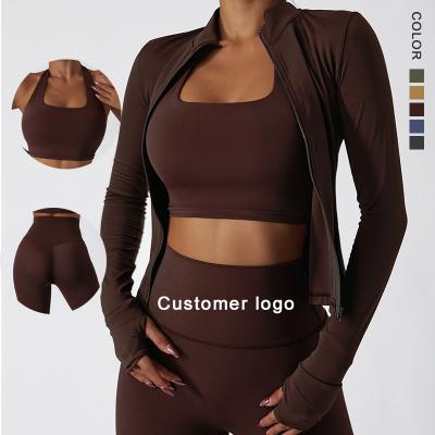 China Solid Color Breathable Wholesale Yoga Women RTS Long Sleeve Jacket With Zipper Spring Gym Fitness Sport Jackets for sale