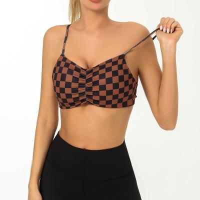 China Breathable Sexy Sports Bra Girls Checker Gym Fitness Workout Wide Crop Top Sports Crack! crack! the bra for sale