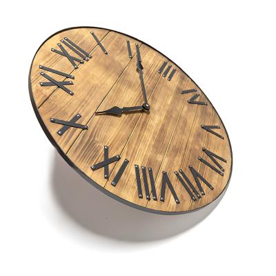 China 2021 Style Antique Rustic Brown Color Living Room Use Wooden Numeral Wall Clocks For Sale for sale