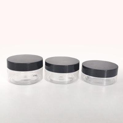 China Custom High Quality Skin Care Cream Success PET Plastic Jar With Black Cover Packing Wild-mouth Plastic Bottle for sale