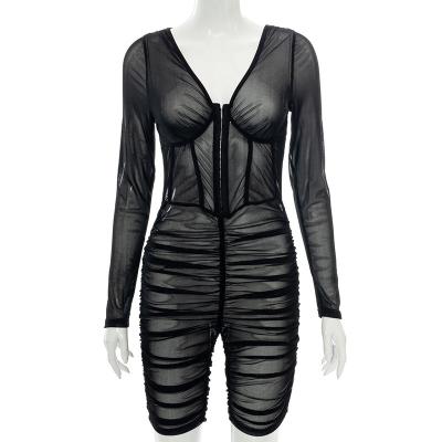 China Women Sexy V Neck Anti-Pilling Backless Solid Jumpsuit For Women Sexy Mesh Jumpsuit for sale