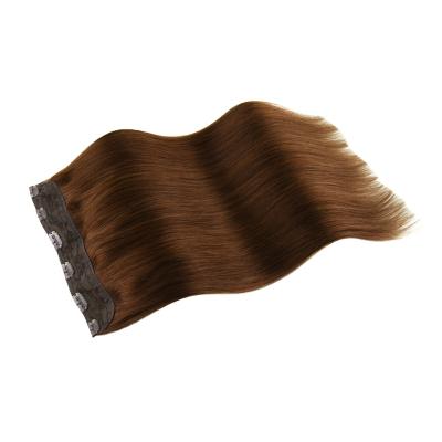 China Silky Straight Thick Wave End Dark Brown One Piece Clip In Hair Extensions Double Drawn Remy Hair Weft With Clips for sale