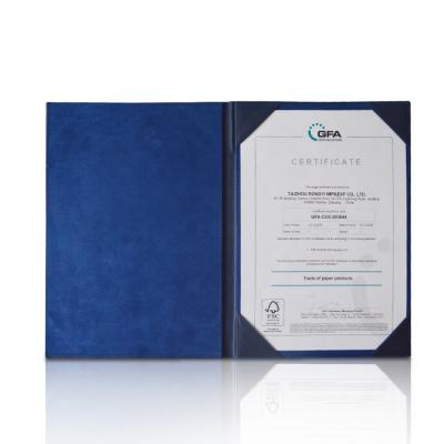 China Eco-friendly Blue Custom Logo School Diploma Folder Leather A4 Size Certificate Presentation Folder Office Stationery Folder Opp Bag PU for sale