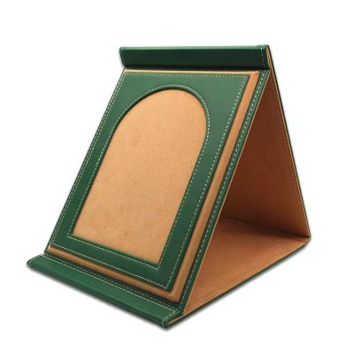 China 2020 Minimalist Fashion Design Women Leather Folding Desk Standing Mirror Make Up Mirror Green Color for sale