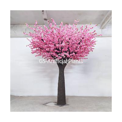 China Indoor Artificial Flowers Peach Blossom Tree Artificial Flowers Pink Color Fiberglass Super Market Popular and Garden Party Modern Design for sale