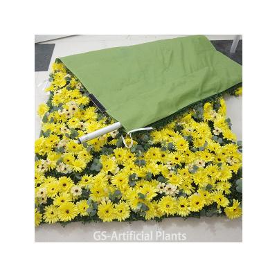 China Modern Yellow Indoor Outdoor Decoration Panels Artificial Flower Sum Flower Wall Backdrop OEM Artificial Flower Silk Wall for sale