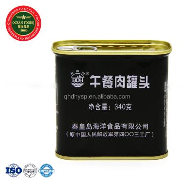 China Artificial color does not ready to eat square pork canned meats in tin cans for sale