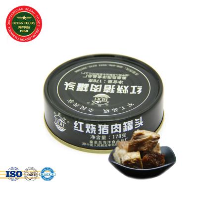 China Artificial color 178g ready-to-eat canned cooked pork, canned food for sale