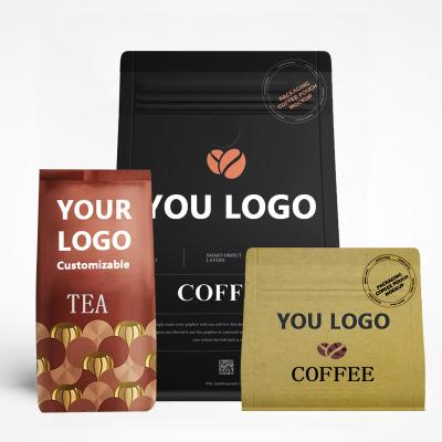 China Aseptic Kraft Paper Coffee Bag Vertical Block Bottom Coffee Bag With Valve Printed Coffee Bag for sale