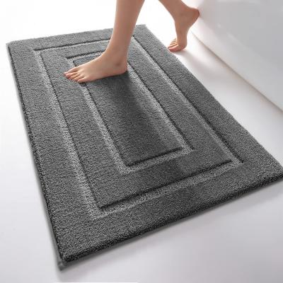 China Factory Customized Gray Microfiber Rectangle Logo Rug Jacquard Design Plush Washable Soft Tufted Cover Non Slip Water Absorbing Gray Bath Mat for sale