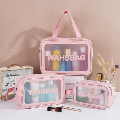 China Fashion Rose PU Leather Toiletries Bag PVC Brush Pack Hanging Toiletry Travel Cosmetic Bags Makeup Bag For Women for sale