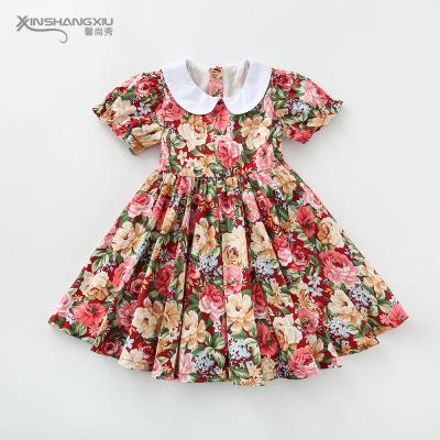 China Breathable Casual Cotton Short Sleeve Flower Girl Dress 100% Floral Summer Dress For Kids for sale