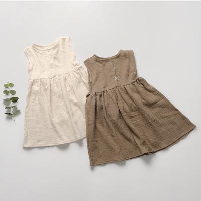 China Hot Sale Casual Soft Canvas Girl's Breathable Private Label Summer Dress Baby Sleeveless Dress for sale