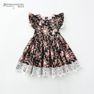 China 2021 Custom Logo Summer 100%cotton Short Sleeve Lace Princess Breathable Floral Dresses For Baby Girl for sale