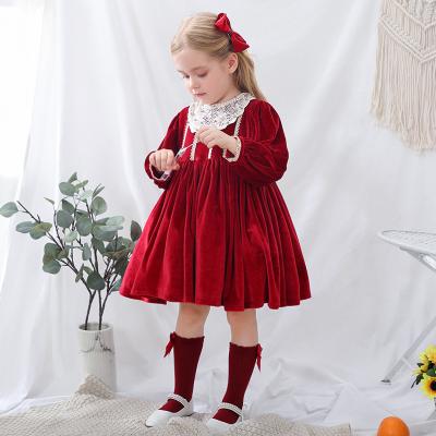 China Viable Red Velvet Girls Winter Dress Kids Boutique Dress Baby Spanish Christmas Dress for sale