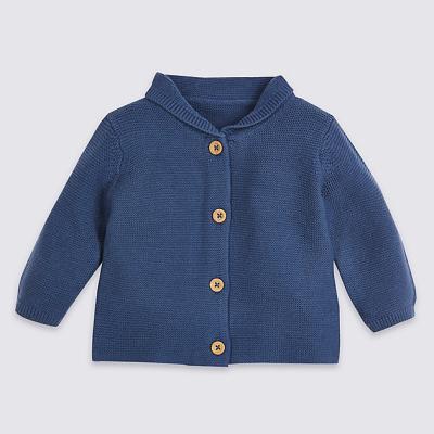 China Tollder Baby Clothes White Anti-Shrink Cotton Knitted Cardigan Collared Sweater for sale