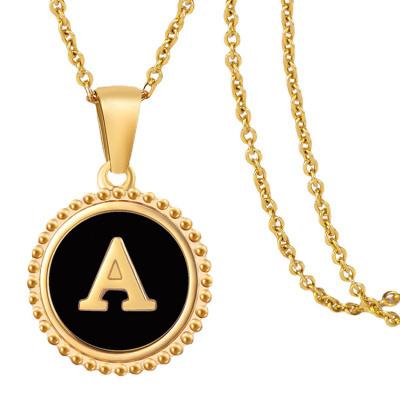 China FASHIONABLE Initials 18K Gold Stainless Steel Round Shell Gold Enamel Pendant Jewelery Metal Letter Pendants Necklace for sale