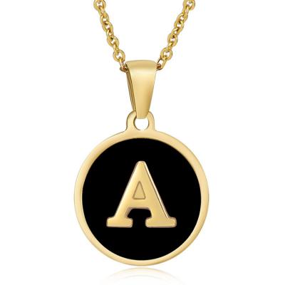 China Hot Sales Lead Free Nickel Free 18K Gold Plated Black A-Z Initial Letter Necklace Stainless Steel Necklace For Women for sale