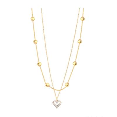 China TRENDY 14k Gold Plated Multilayer Cubic Zircon Clavicle Heart Chain Necklace Heart Pendant Necklace for sale