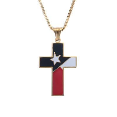 China 2022 New Vintage Star Pentagon Cross Titanium Steel Christ Necklace For Men for sale