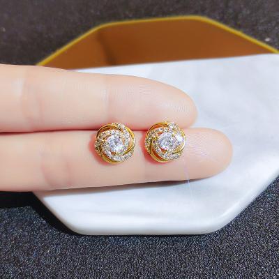 China Real 18K Gold Plated Elegant Lead Free Nickel Free Micro Pave Cubic Zircon Flower Stud Earring Post Rose Earrings Sterling Silver Rose for sale