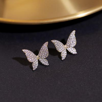 China CZ Butterfly Stud Earrings Women S925 Luxury Lead Free Nickel Free Crystal Rhinestone Butterfly Earring Silver Needle for sale