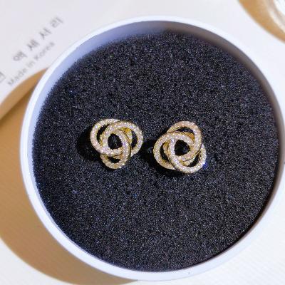 China Luxury Mail S925 Full Diamond Circle Stud Earring 18K Gold Plating Triple Lead Free Nickel Free Round Zirconia Earrings for sale