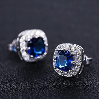 China New Arrival Lead Free Nickel Free White Gold Plated Full Ruby Emerald Cubic Zircon Stud Earrings For Wedding Bride for sale