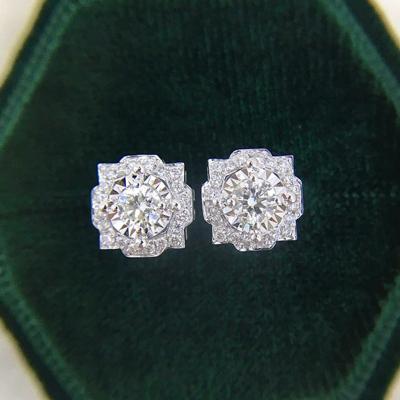 China Lead Free Nickel Free Luxury White Gold Plated Full Diamond Flower Cubic Zircon Stud Earring Bling Bling for sale