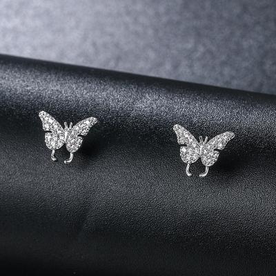 China High Quality Diamond CZ Crystal Butterfly Earring Bling Luxury Minimalist Butterfly Earrings Lead Free Nickel Free Stud Earrings for sale