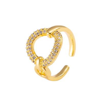 China FASHIONABLE Luxury Real 18k Gold Plated Big Circle Index Ring Opening Hollow Crystal Adjustable Rings for sale