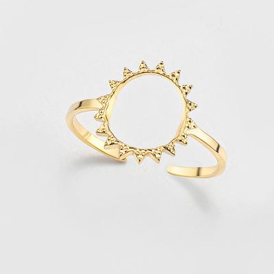 China TRENDY simple design true 14k gold plated Cavity Flower Ring Adjustable Stainless Steel Sunflower Open Ring for sale