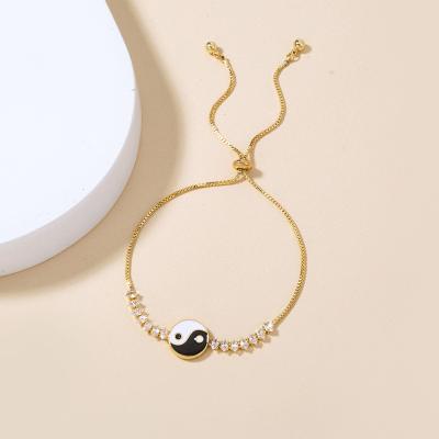 China 2022 New FASHIONABLE 18K Gold Plated Zircon Yin Yang Tai Chi Adjustable Chain Bracelet CZ Bracelets for sale