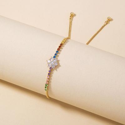 China 2022 Trendy Chain Bracelet 18K Gold Plated Colorful Zircon Colorful Pendant Adjustable Bracelets For Girls for sale