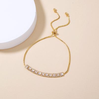 China 2022 FASHIONABLE Luxury Gold Plated Double Row Zircon Chain Bracelet 18K Adjustable Bracelets For Girls for sale