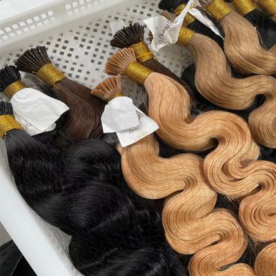 China Natural Pre Bonded Curly Black Black Stick I Tip Hair Bundles Microlinks Body Wave Brazilian Loose I-Tip Hair Extensions for sale